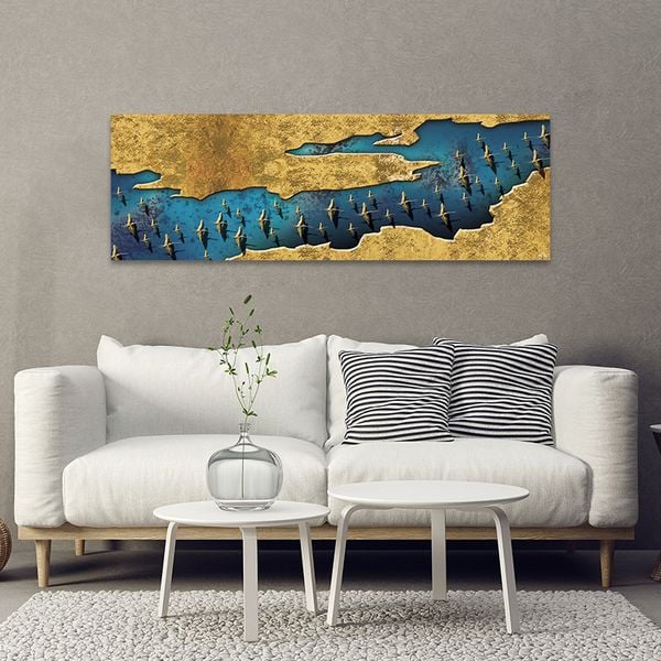 Tranh Canvas Blue And Gold Abstract Alila (40x120cm - 50x150cm)