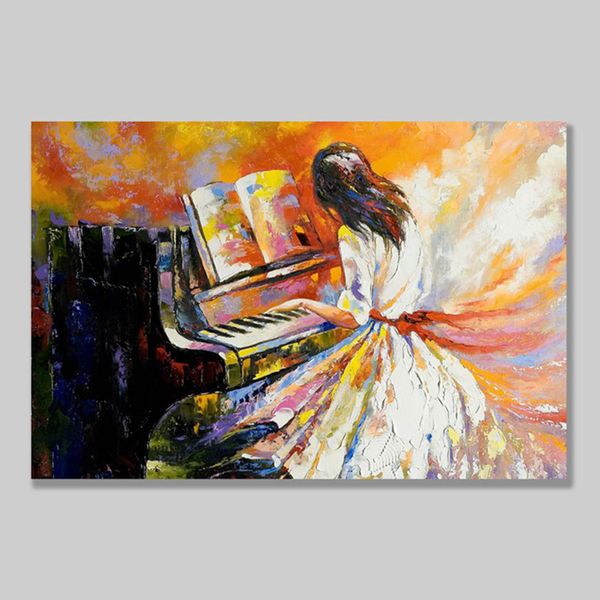 Tranh Canvas Cô Gái Đánh Piano (40x60cm - 50x75cm - 60x90cm)