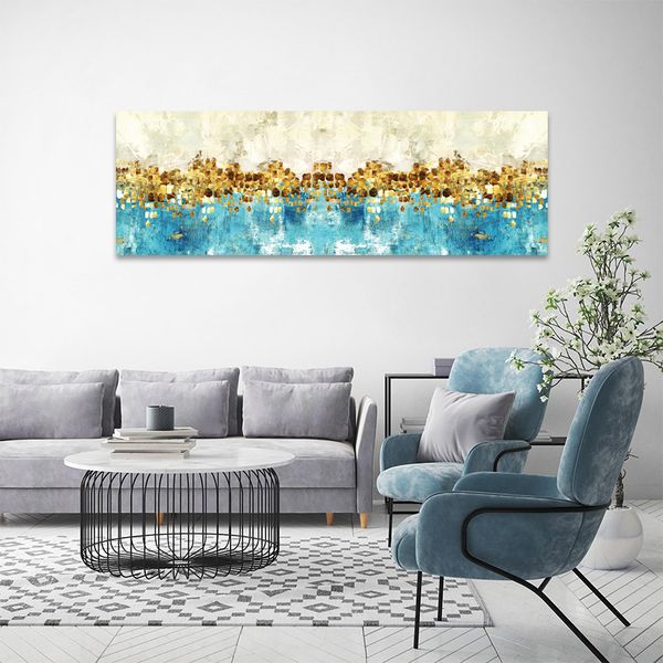 Tranh Canvas Blue And Gold Abstarct Alila (40x120cm - 50x150cm)