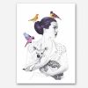 Tranh Canvas Lady With Deer And Birds (40x60cm - 50x75cm - 60x90cm)