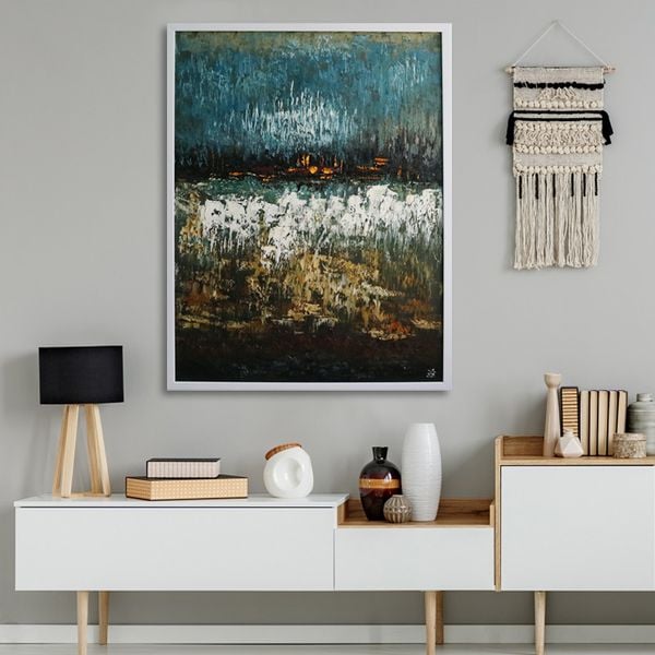 Tranh Sơn Dầu Trừu Tượng Xanh Xám Alila (60x80cm)