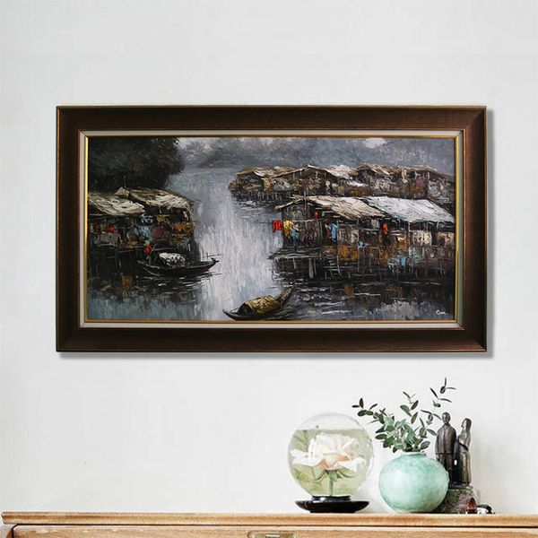 Tranh Sơn Dầu Xóm Nhà Trên Sông Alila (60x120cm)