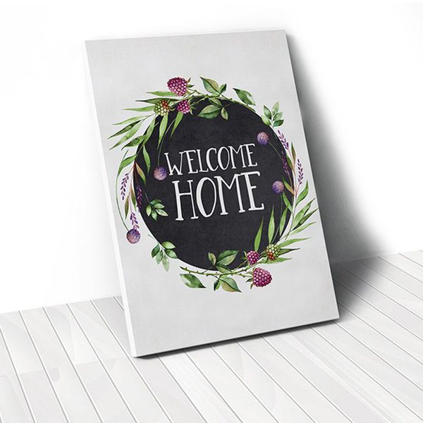 Tranh Canvas Quotes Welcome Home And Tropical Flower (40x60cm - 50x75cm - 60x90cm)