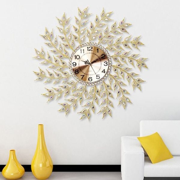 Đồng Hồ Treo Tường Nhánh Lá Vàng Nghệ Thuật TX Decor (65x65cm)