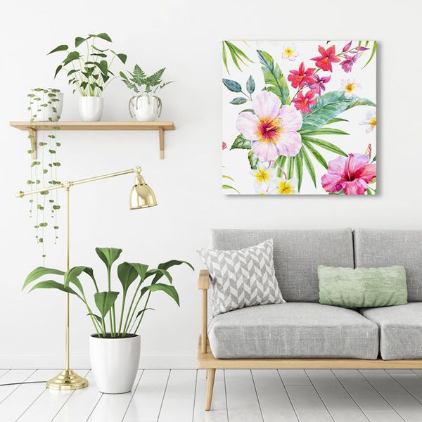 Tranh Canvas Nhánh Hoa Dâm Bụt Hồng (50x50cm - 60x60cm)