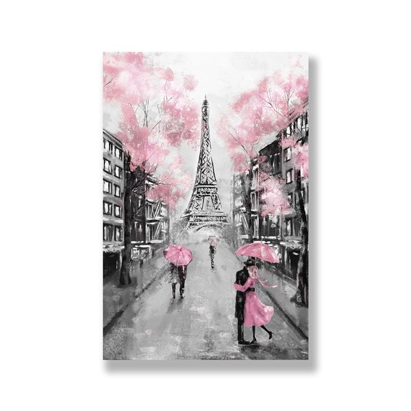 Tranh Canvas Paris Thơ Mộng Trắng Đen Hồng (40x60cm - 50x75cm - 60x90cm)