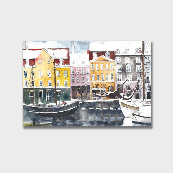 Tranh Canvas Bến Tàu Nhỏ Màu Nước (40x60cm - 50x75cm - 60x90cm)