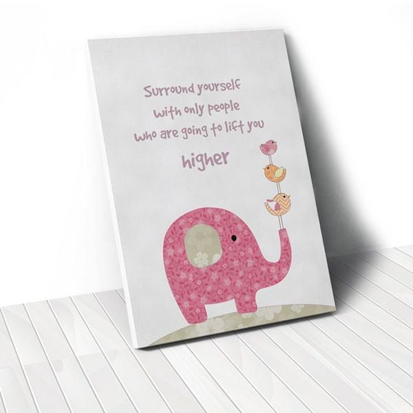 Tranh Canvas Quotes Voi Và Chim Cute (40x60cm - 50x75cm - 60x90cm)