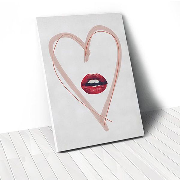 Tranh Canvas Red Lips And Heart (40x60cm - 50x75cm - 60x90cm)