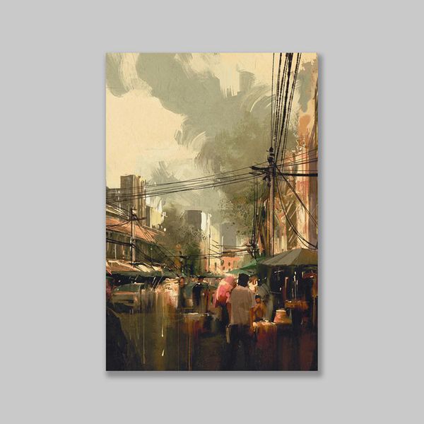 Tranh Canvas Ngôi Chợ Cũ Sơn Dầu (40x60cm - 50x75cm - 60x90cm)