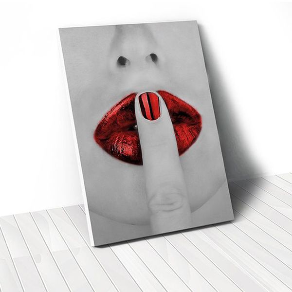 Tranh Canvas Red Lips Lady Keeps Silent (40x60cm - 50x75cm - 60x90cm)