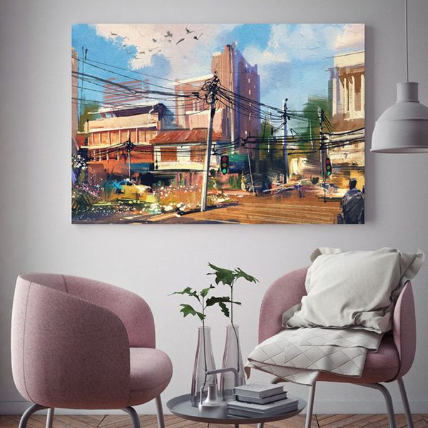 Tranh Canvas Phong Cảnh Đường Phố (40x60cm - 50x75cm - 60x90cm)