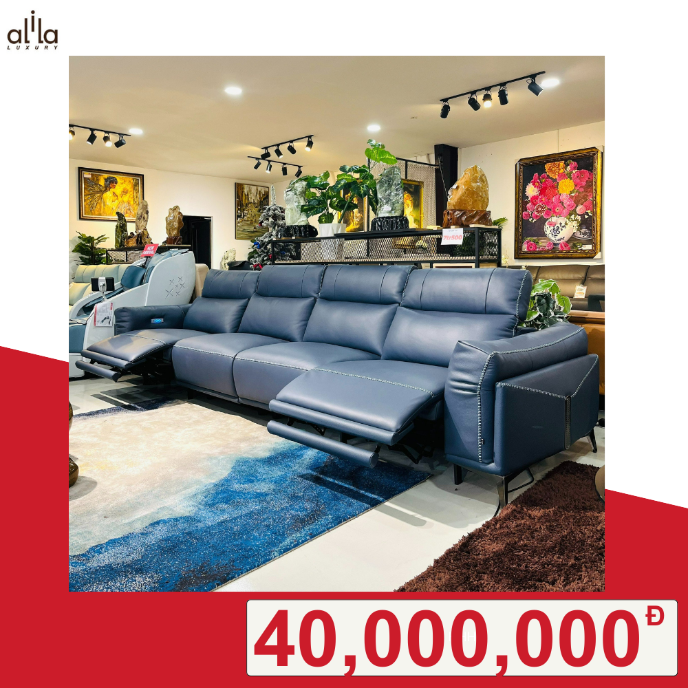 Sofa Thư Giãn Da Bò Chỉnh Điện 3m6 1927 Xanh Navy Alila (Trưng Bày)