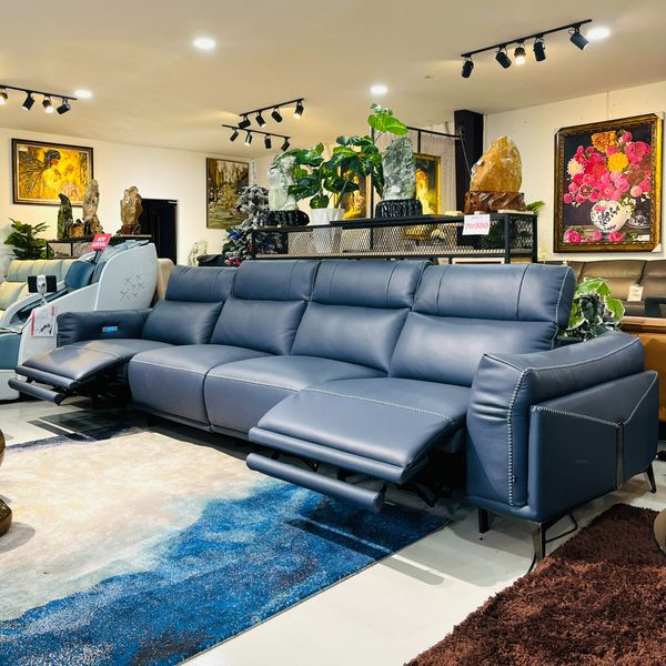 Sofa Thư Giãn Da Bò Chỉnh Điện 3m6 1927 Xanh Navy Alila (Trưng Bày)
