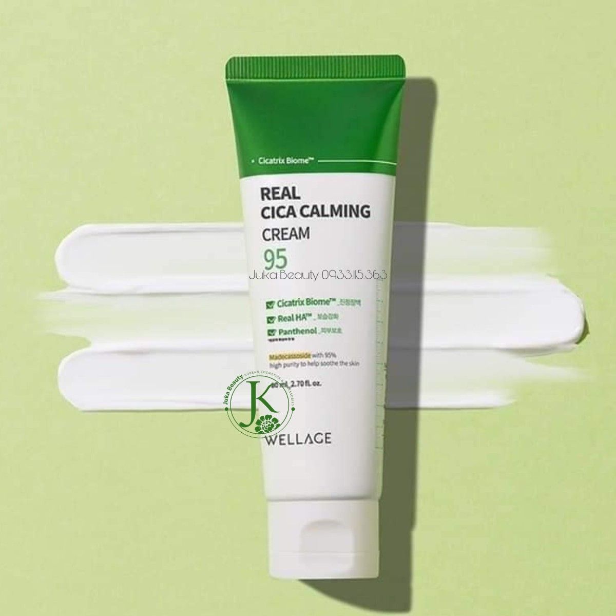 (XANH LÁ) Kem Dưỡng ẩm, Phục Hồi Da Wellage Real CICA CALMING 95 Cream 50ml 