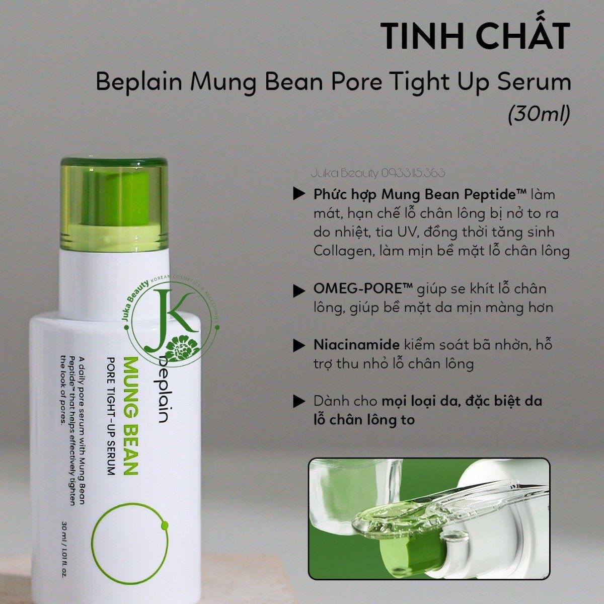  Tinh Chất Dưỡng ẩm, Se Khít Lỗ Chân Lông Beplain Mung Bean Pore TightA Up Serum 30ml 
