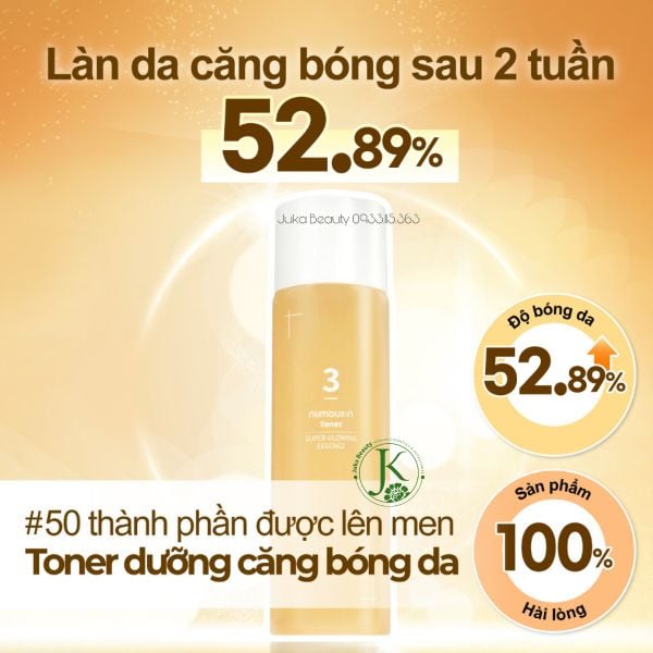  Nước Hoa Hồng Dưỡng ẩm, Căng Bóng Da Numbuzin Super Glowing Essence Toner No.3 200ml 