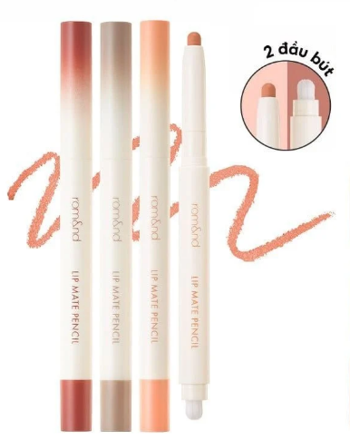  Chì Kẻ Viền Môi Nhung Lì, Lâu Trôi, Thiết Kế 2 Đầu Romand Lip Mate Pencil 0.5g 