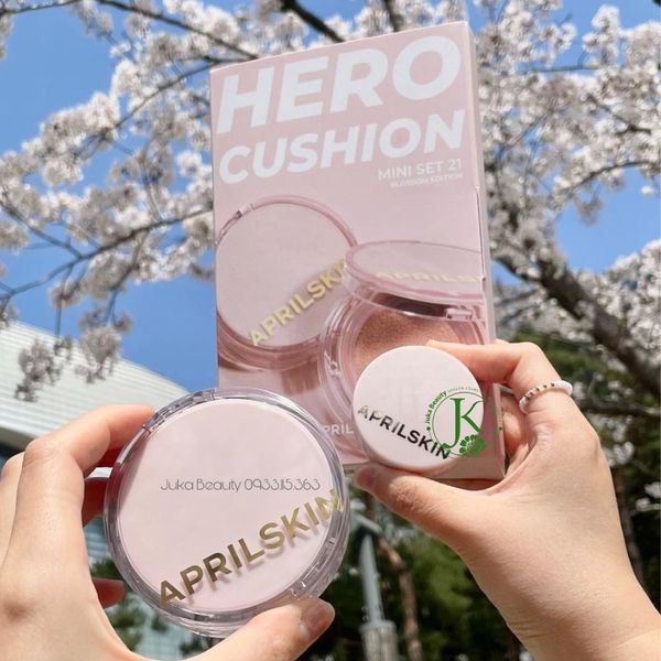  [BLOSSOM EDITION 12g+3.5g] Set Phấn Nước April Skin Hero Cushion Mini Set SPF50+ Pa+++++ 