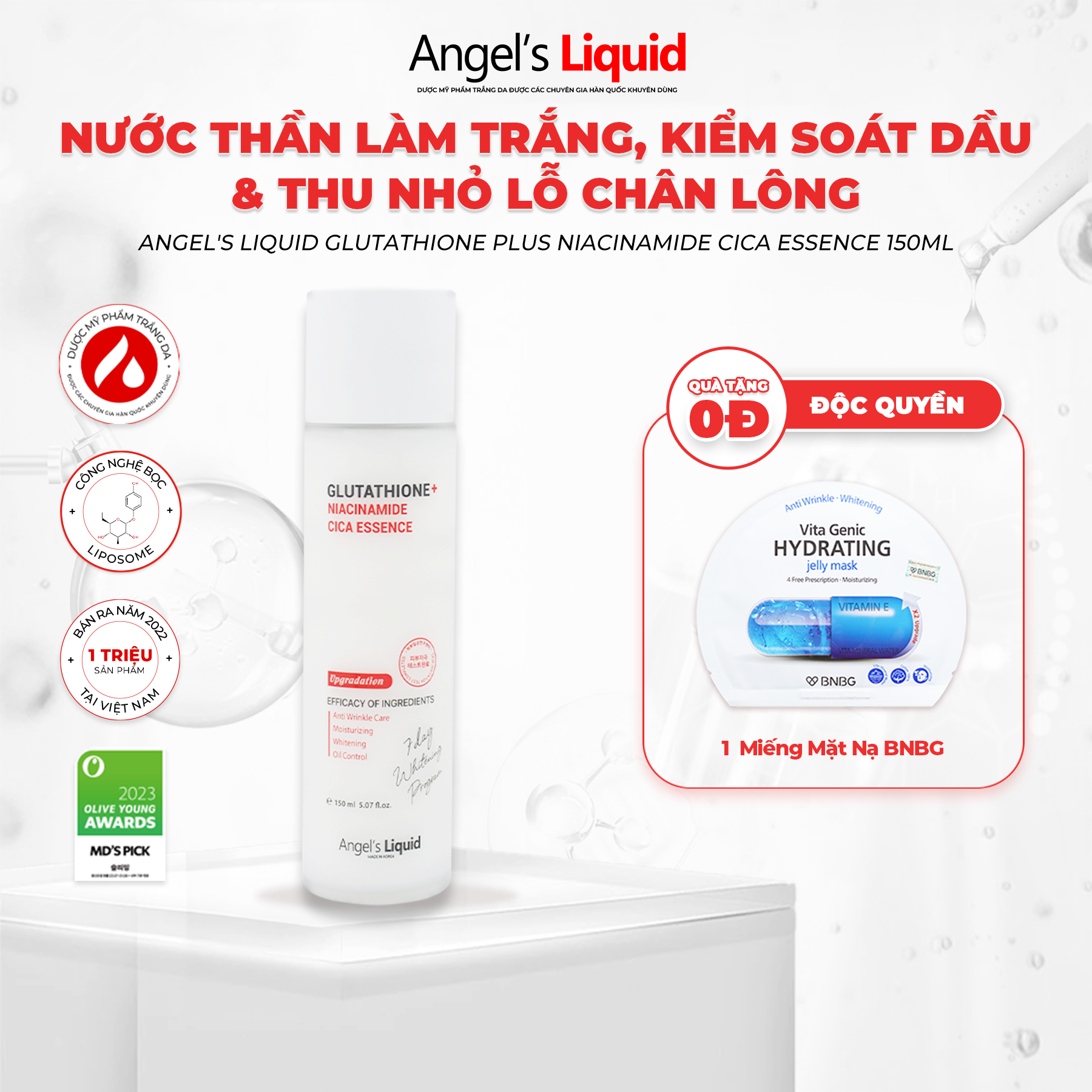  Nước Thần Dưỡng Trắng, Kiềm Dầu Angel's Liquid Glutathione + Niacinamide Cica Essence 150ml (Phiên bản Limited) 