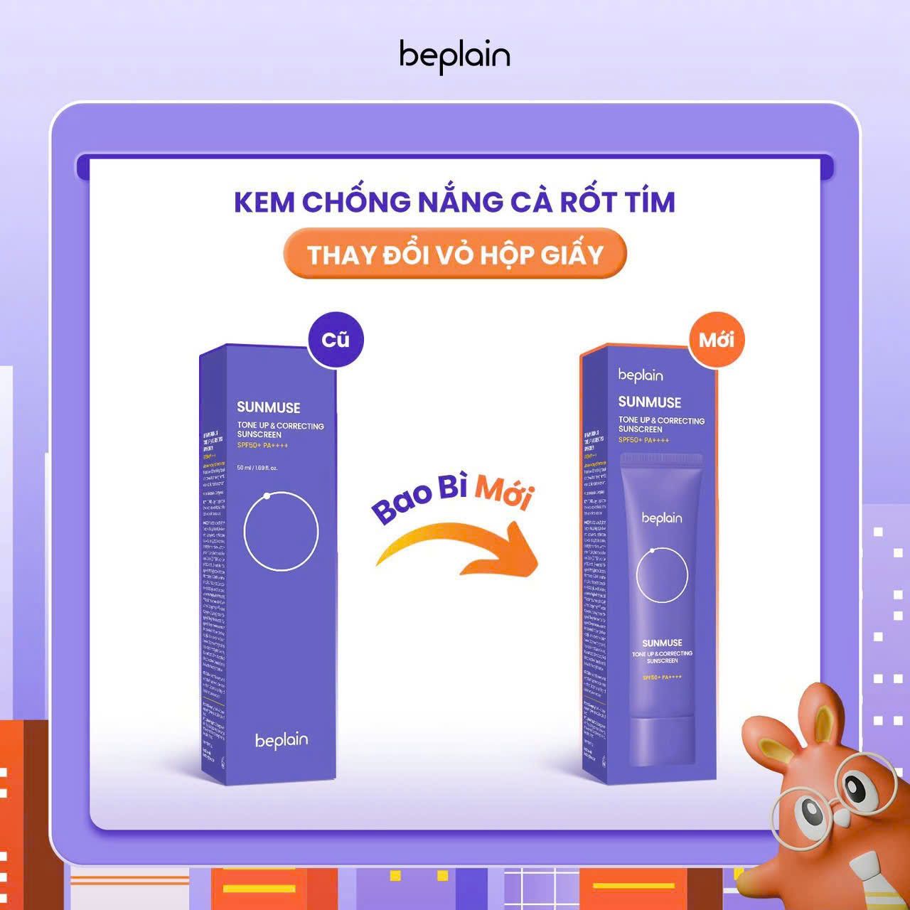  (Mẫu mới) Kem Chống Nắng Cà Rốt Tím, Nâng Tone Da Beplain Sunmuse Tone Up & Correcting Sunscreen SPF50+ PA++++ 50ml 