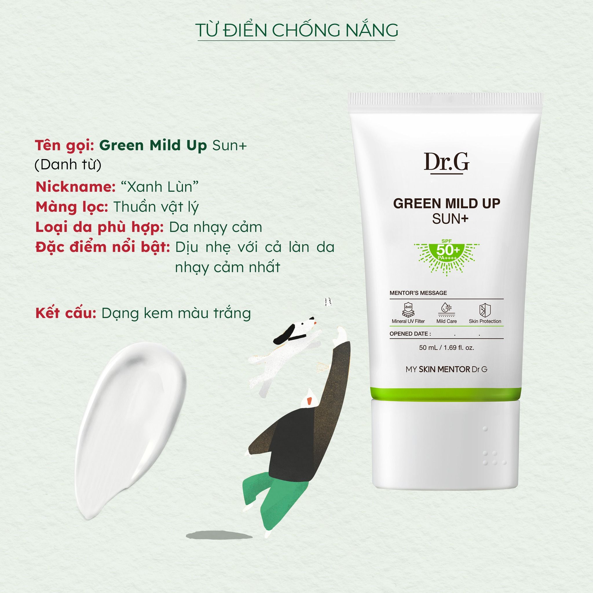  Kem Chống Nắng Hỗ Trợ Giảm Mụn Dành Cho Da Nhạy Cảm Dr.G Green Mild Up Sun+ SPF 50+/ PA++++ 50ml (XANH LÁ) 