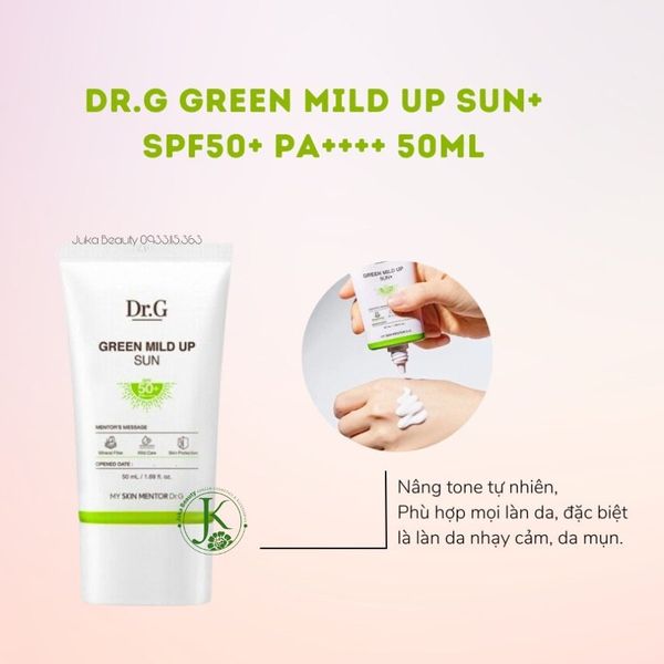  Kem Chống Nắng Hỗ Trợ Giảm Mụn Dành Cho Da Nhạy Cảm Dr.G Green Mild Up Sun+ SPF 50+/ PA++++ 50ml (XANH LÁ) 