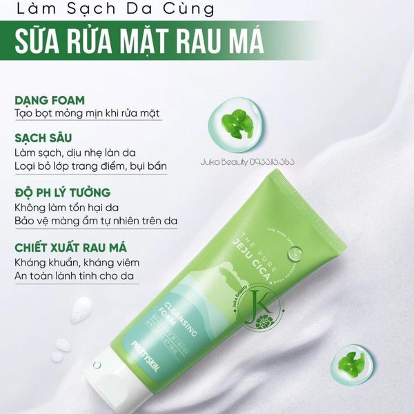  Sữa Rửa Mặt Rau Má Tạo Bọt Dịu Nhẹ PrettySkin The Pure Jeju Cica Cleansing Foam 150ml 