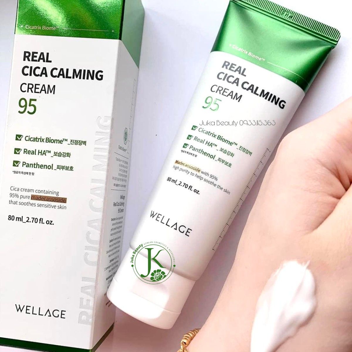  (XANH LÁ) Kem Dưỡng ẩm, Phục Hồi Da Wellage Real CICA CALMING 95 Cream 50ml 
