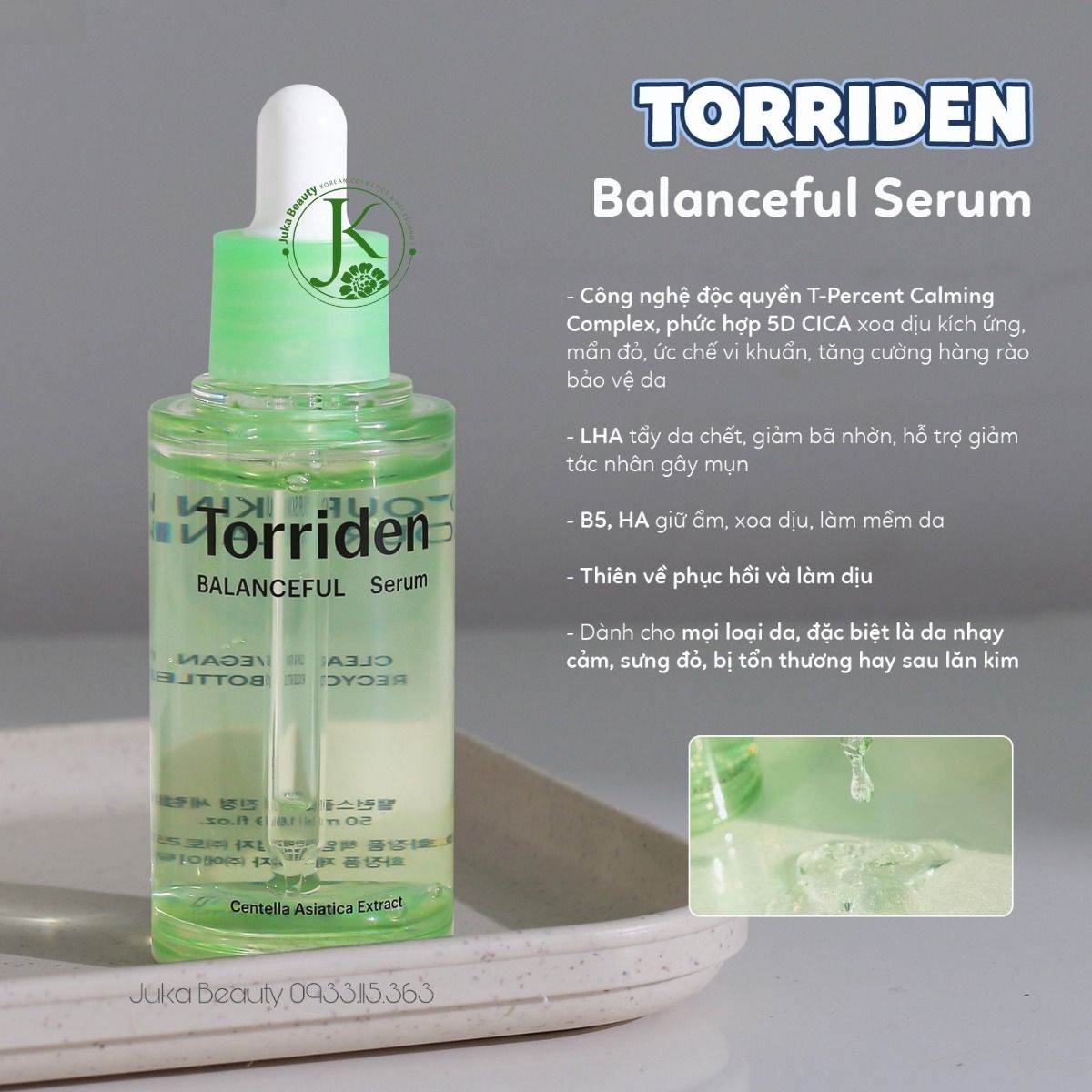  (XANH LÁ) Tinh Chất Cấp ẩm, Phục Hồi Da Torriden Balanceful Centella Asiatica Extract Serum 50ml 