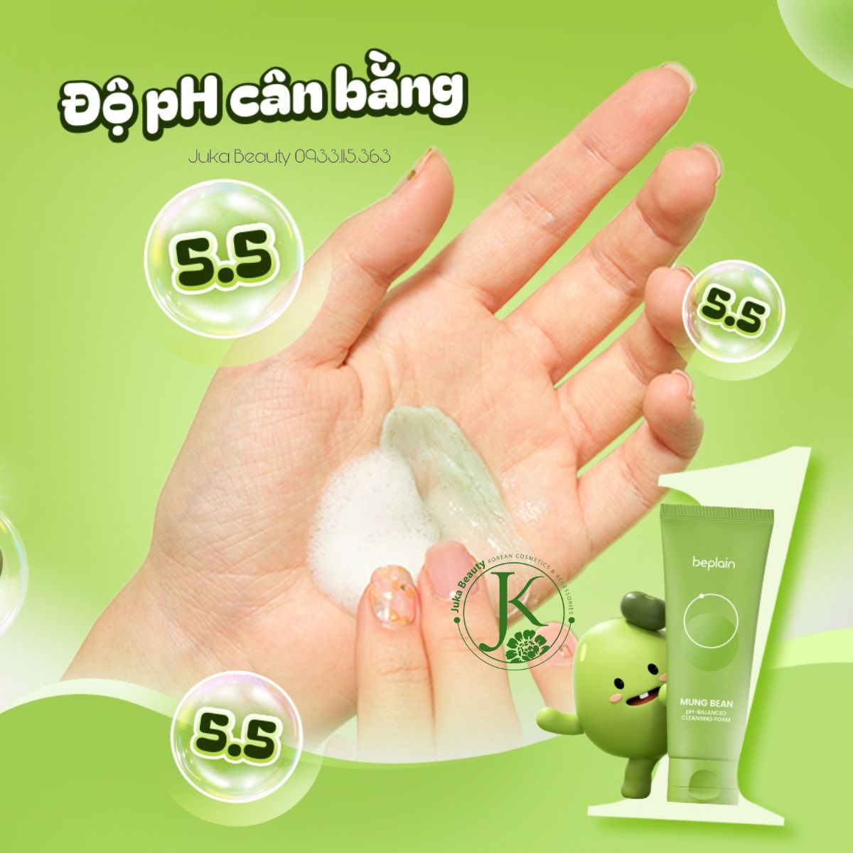  Sữa Rửa Mặt Đậu Xanh Cân Bằng Độ PH Beplain Mung Bean PH-Balanced Cleansing Foam 