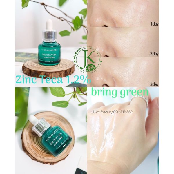  Tinh Chất Kẽm Giảm Dầu Mụn Se Khít Lỗ Chân Lông Bring Green Zinc Teca 12% Blemish Serum 25ml (XANH) 