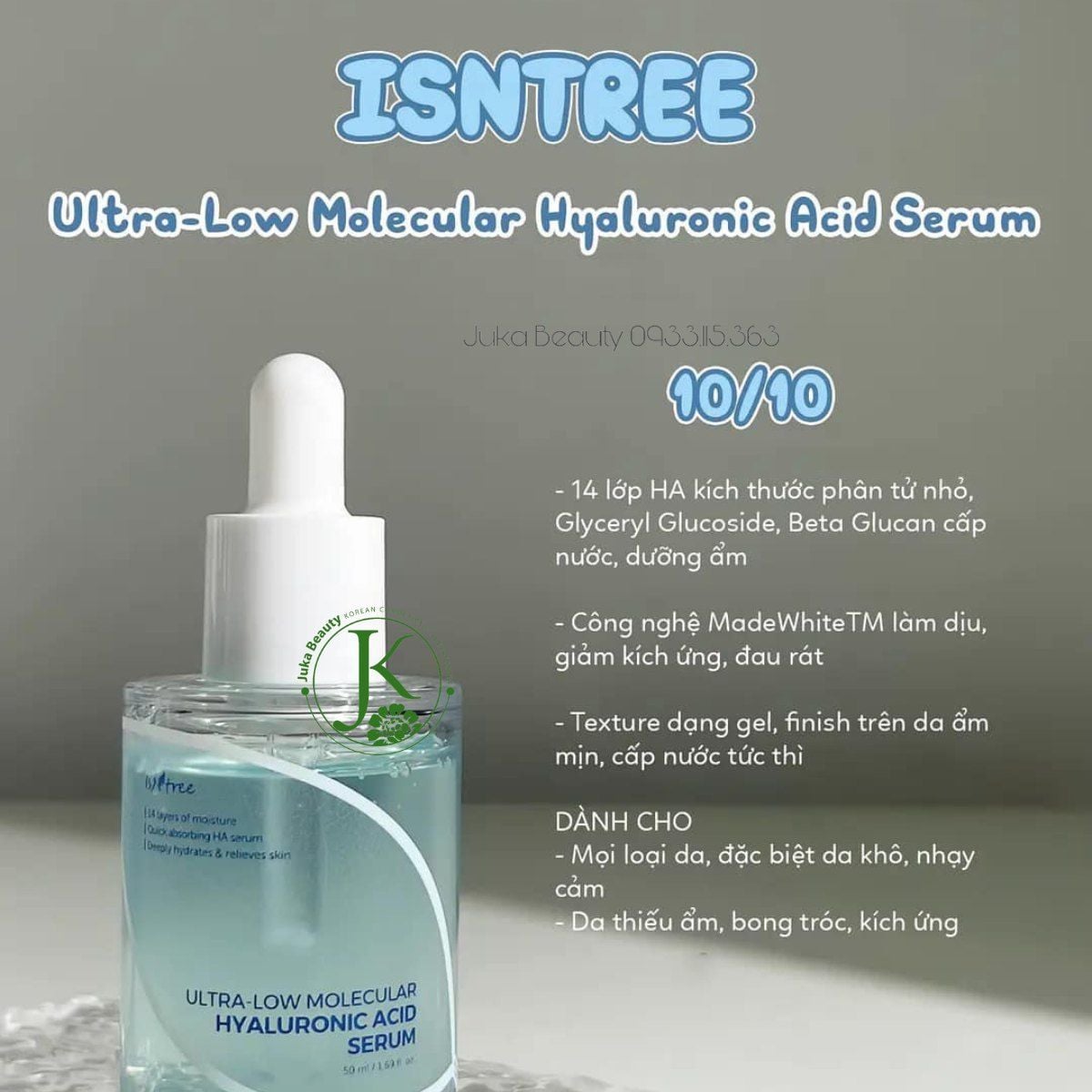 Tinh Chất Dưỡng ẩm, Cấp Nước Isntree Ultra Low Molecular Hyaluronic Acid Serum 50ml 