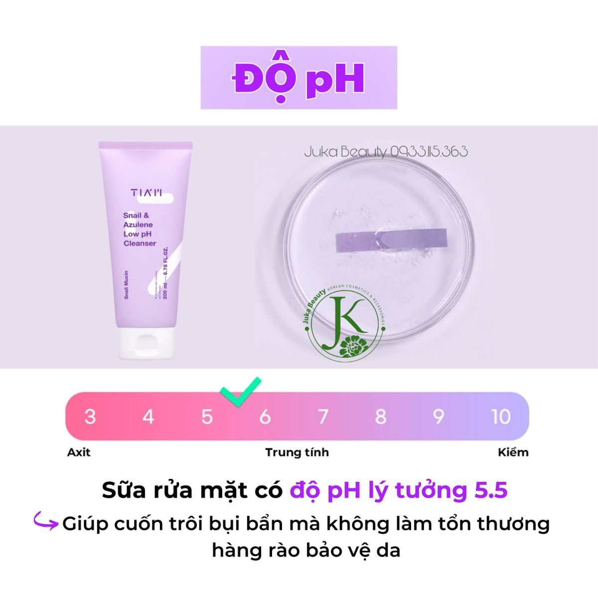  Sữa Rửa Mặt Làm Dịu, Phục Hồi Tiam Snail & Azulene Low PH Cleanser 