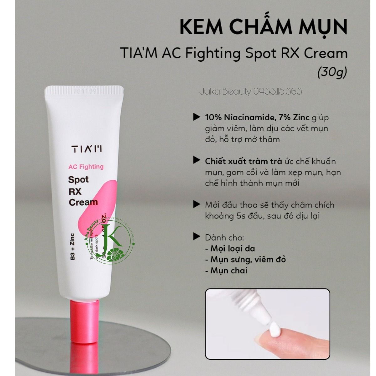  Kem Chấm Mụn Xẹp Mụn, Ngừa Thâm Tiam AC Fighting Spot RX Cream 30g 