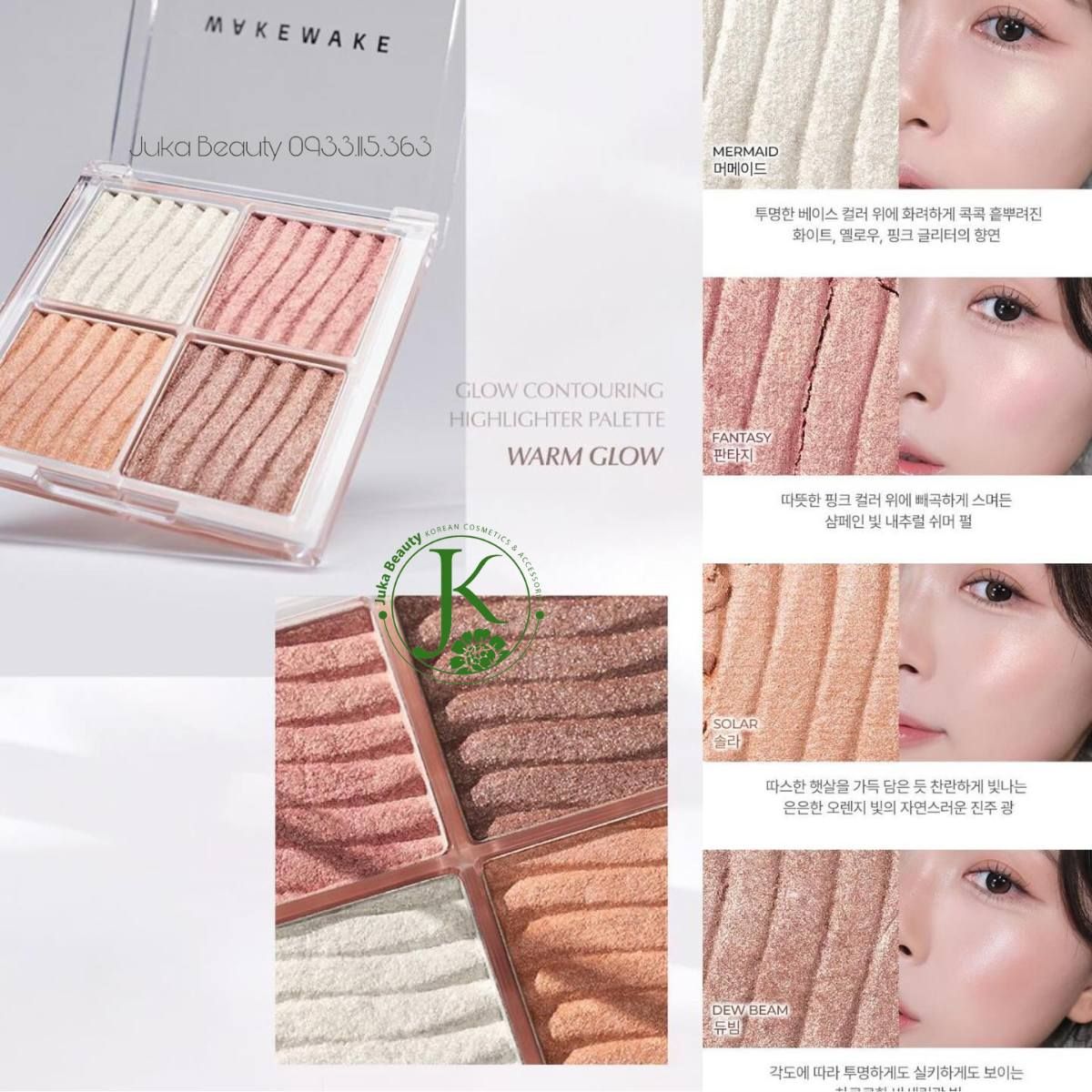  Phấn Bắt Sáng 4 Ô Wakemake Glow Contouring Highlighter Palette 7.8g 