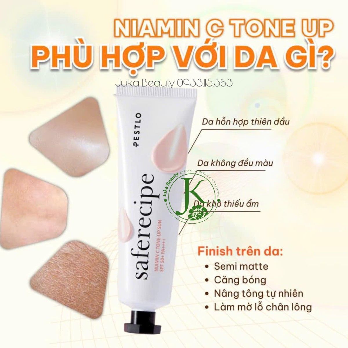  Kem Chống Nắng Nâng Tone Trắng Hồng Pestlo Safe Recipe Niamin C Tone Up Sun SPF50+ PA++++ 50ml 