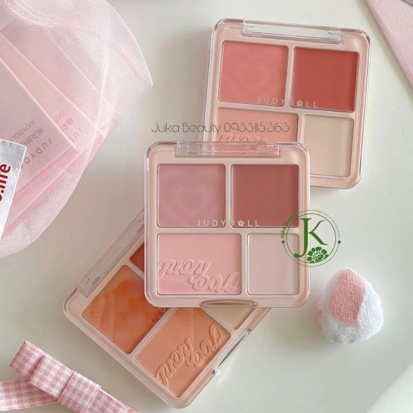  (TẶNG PUFF NGÓN TAY) Phấn Má Hồng & Bắt Sáng 4 Ô Judydoll Blush & Highlight Palette 9g 