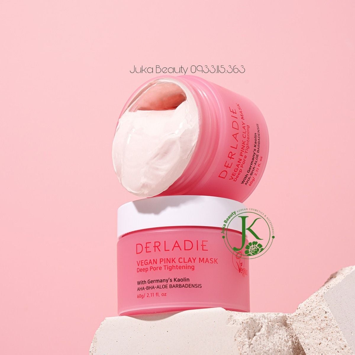  (Mẫu mới) Mặt Nạ Đất Sét Kiềm Dầu, Giảm Nhờn Derladie Vegan Pink Tox Clay Mask 60g/ 120g 