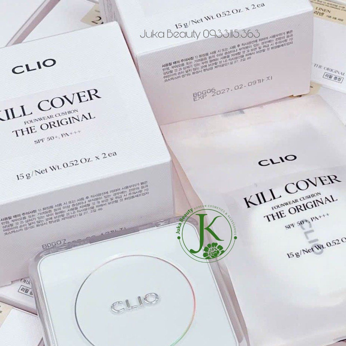  (Kèm lõi) Phấn Nước Clio Kill Cover Founwear Cushion The Original SPF50+ PA+++ 15g*2 