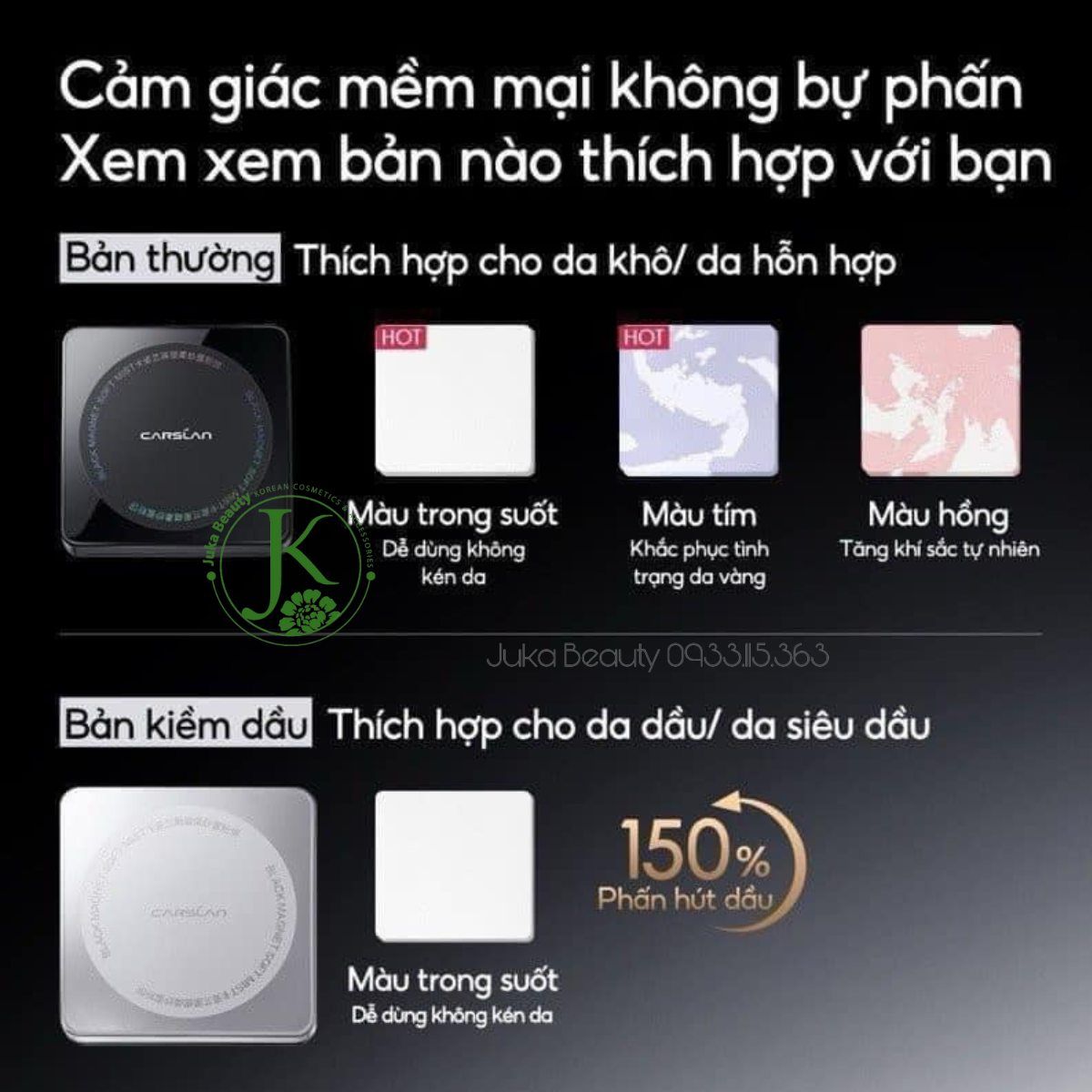 Phấn Phủ Dạng Nén, Kiềm Dầu Carslan Black Magnet Soft Mist Powder 8g 