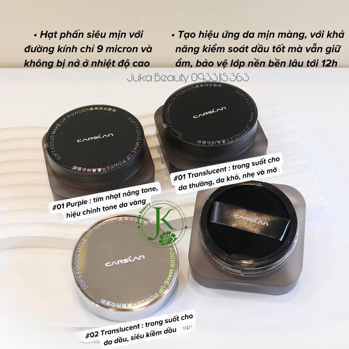  Phấn Phủ Dạng Nén, Kiềm Dầu Carslan Black Magnet Soft Mist Powder 8g 