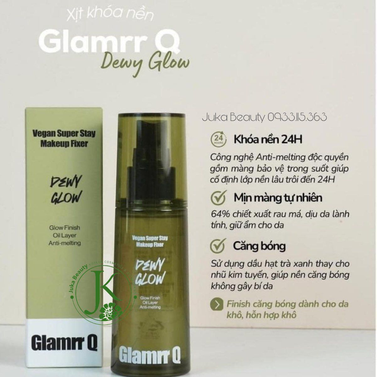  Xịt Khóa Nền Glamrr Q Vegan Super Stay Makeup Fixer (2 DÒNG) 