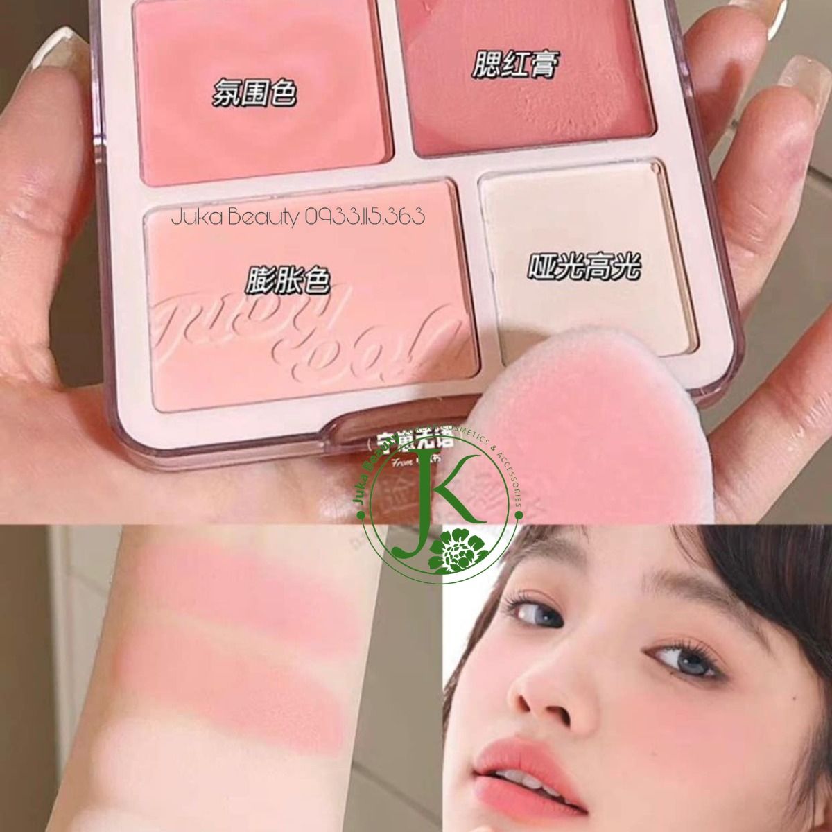 (TẶNG PUFF NGÓN TAY) Phấn Má Hồng & Bắt Sáng 4 Ô Judydoll Blush & Highlight Palette 9g 