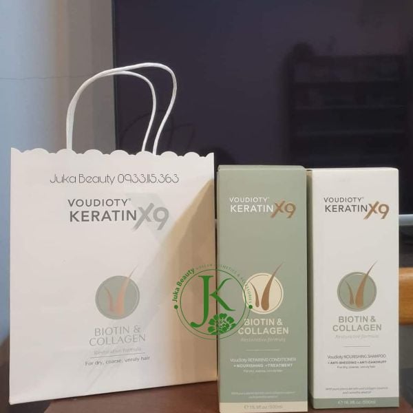  Bộ Gội Xả Phục Hồi, Thơm Tóc Voudioty Keratin X9 Biotin & Collagen Nourishing Repairing 500ml*2 