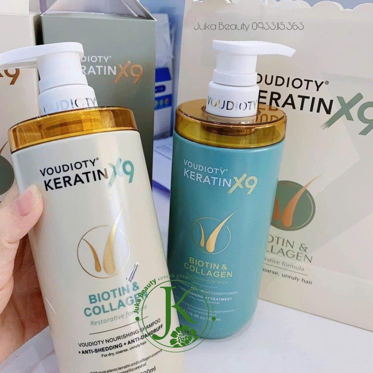  Bộ Gội Xả Phục Hồi, Thơm Tóc Voudioty Keratin X9 Biotin & Collagen Nourishing Repairing 500ml*2 