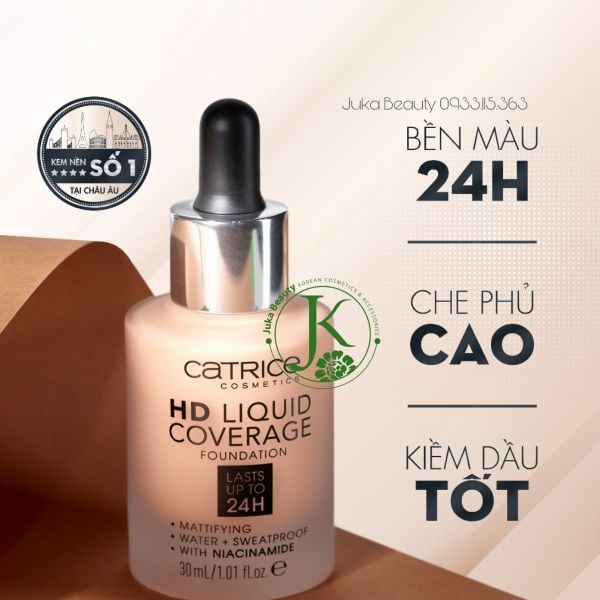  Kem Nền Kiềm Dầu, Chống Trôi Catrice HD Liquid Coverage Foundation 30ml 