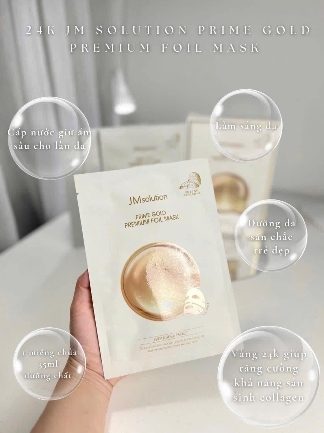  Mặt Nạ Vàng 24k Cấp ẩm, Giảm Nếp Nhăn JM Solution Prime Gold Premium Foil Mask 35ml (1 miếng) 