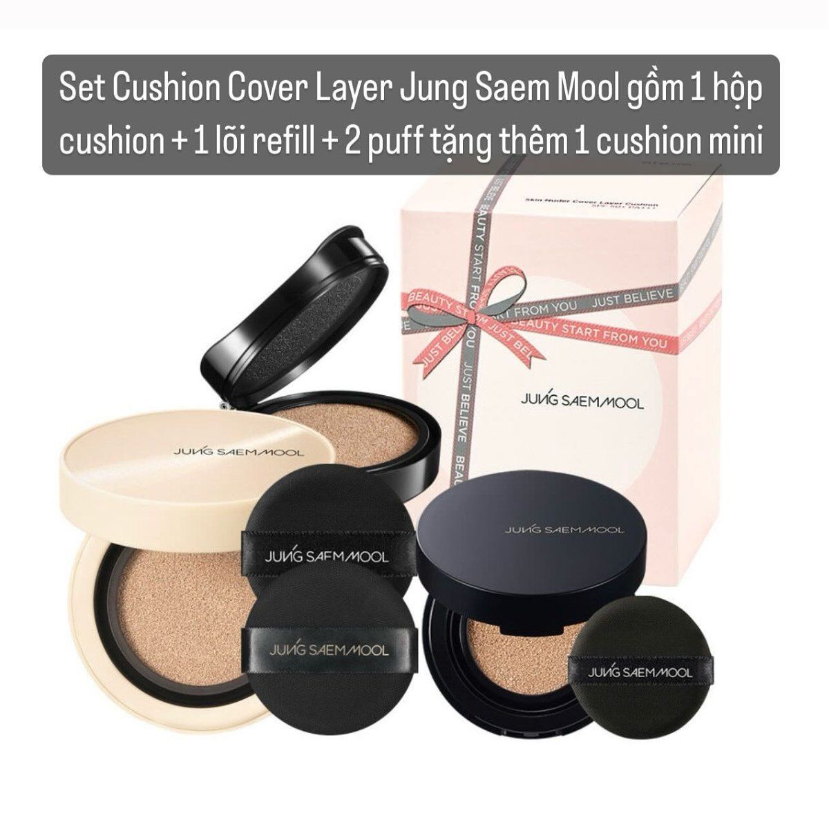  (KÈM LÕI 14g + MINI 5g) Phấn Nước Jung Saem Mool Skin Nuder Cover Layer Cushion SPF50+ PA+++ 14g 