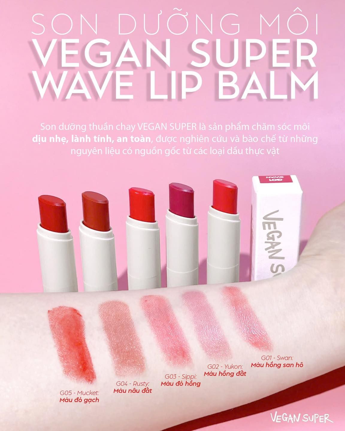  Son Dưỡng Thuần Chay Vegan Super Wave Lip Balm 4g 